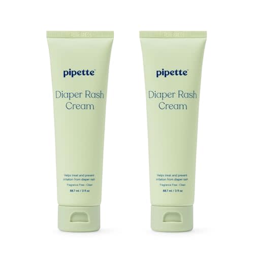 Pipette Diaper Rash Cream - Relieve & Prevent Diaper Rash with Non-Nano Zinc Oxide, Fragrance-Free Baby Butt Cream, Non-Toxic Daily Protective Balm, 3 fl oz (2 Pack)