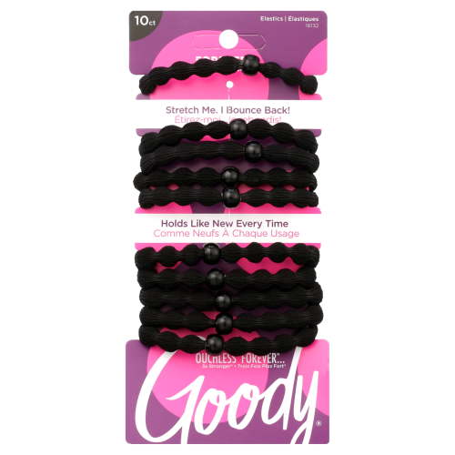 Goody Ouchless Damage-Free Forever Hair Elastics, Ponytail Holder, Black, 10 Ct