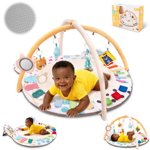 Beavtaens Baby Gym Play Mat, Large Mat with 5 Sensory Zones, 4-in-1 Tummy Time for Infants 0-18M