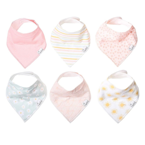 Copper Pearl 6 Pack Soft Cotton Baby Bibs for Drooling and Teething, Absorbent Drool Bibs for Baby Girl, Adjustable to Fit Newborns to Toddlers, Tons of Styles (Sunny Set)