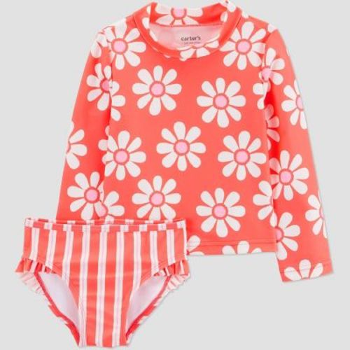 Carter's Just One You® Toddler Girls' Long Sleeve Floral Stripe 2PC Rash Guard Swim Set - Pink 12M