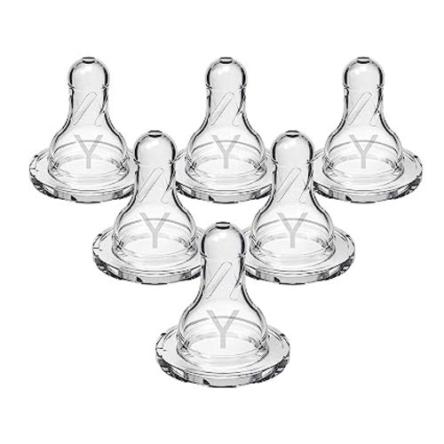 Dr. Brown’s Natural Flow Y-Cut Narrow Baby Bottle Silicone Nipple, Ideal for Thicker Liquids, 9m+, 100% Silicone Bottle Nipple, 6 Count