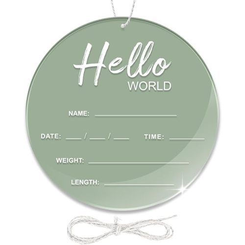 Baby Announcement Sign, 6.7 Inch Hello World Newborn Sign, Thickness Upgrade Birth Announcement Sign for Hospital, Nursery Baby Shower (Green)