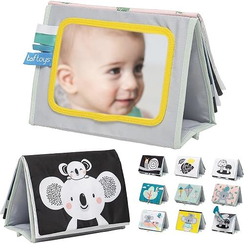 Taf Toys Tummy Time Toys High Contrast Baby Book. Fun, Interactive Crinkle Books for Babies with Mirror & Soft Koala Teether - Baby Tummy Time Book