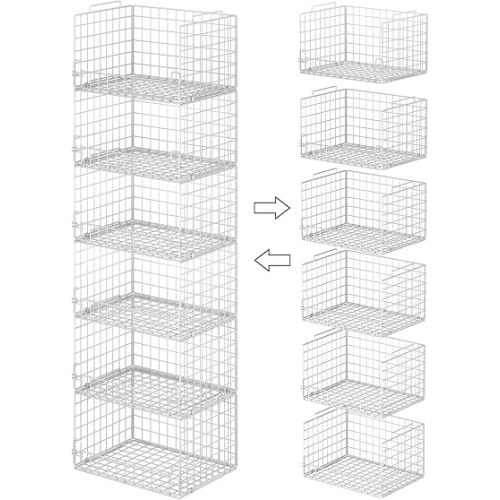 6-Tier Stackable Closet Organizers and Storage Basket - Foldable Closet Shelf Organizer System, Sturdy Metal Space-Saving Clothes Storage Bins for Wardrobe, White