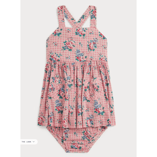 [6 Months] Floral-Print Slub Cotton Dress & Bloomer