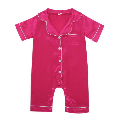 Newborn Infant Silk Pajamas Romper - Button Down Short Sleeve Satin