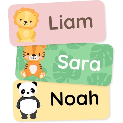 Personalized Name Labels for Kids (120) – Custom Waterproof & Durable Stickers for Clothing, Daycare, Office & School Supplies - Exotic Animals