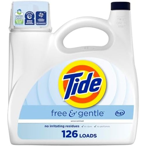 Tide Free & Gentle Liquid Laundry Detergent, 126 Loads, 166 fl oz, Tide Laundry Detergent, Clean Laundry Detergent