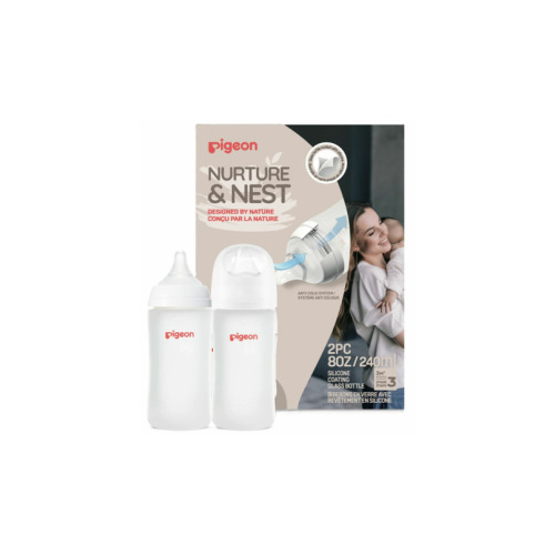 Buy Pigeon Nurture & Nest Silicone Coated Glass Baby Bottle with M Nipple at Well.ca | Free Shipping $35+ in Canada