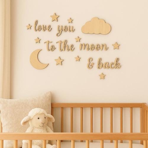 Wooden or Acrylic Wall Quote – “Love You to the Moon and Back” | Nursery Wall Decor | Laser Cut Script | Playroom Nursery Sign | Kids Room