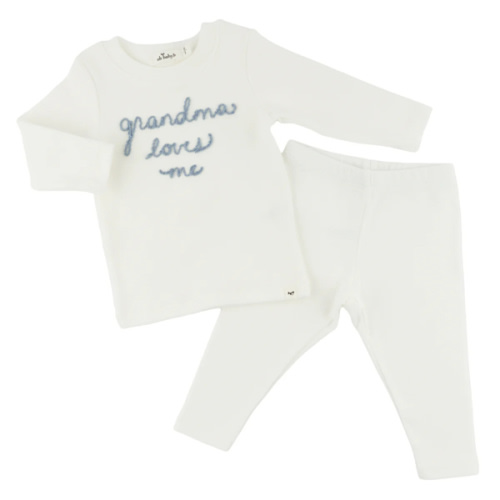 oh baby! Two Piece Set - "grandma loves me" Fog Embroidered - Cream