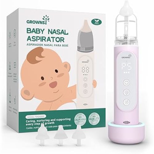 GROWNSY Nasal Aspirator for Baby, Upgraded 5 Suction Levels Baby Nose Sucker, IPX7 Waterproof Electric Nose Suction for Baby, Booger Sucker for Toddlers with Music & Light Functions (Purple)