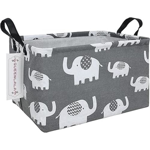 QUEENLALA Rectangular Laundry Hamper/Foldable Nursery Laundry Basket for Organizing/Storage Bin Baskets/Children Toy Office Bedroom/Toy Bin Closet Shelf Baskets(Rec-Elephant)
