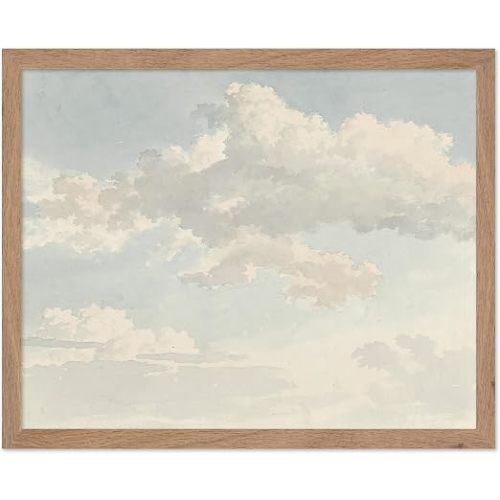 Poster Master White Cloud Poster - Retro Clouds Painting Print - Fine Art - Watercolor Artwork - Minimal Design - Sky Print - Chic Boho Design - Great Nursery or Kid's Room Decor - 11x14 Beige Framed