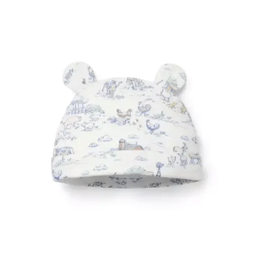 Baby White Farm Animal Toile Baby Farm Animal Toile Bear Ear Beanie by Janie and Jack