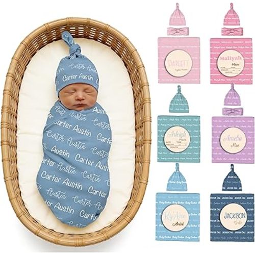 Personalized Baby Blanket, Custom Swaddle Blanket for Newborns with Name, Customized Baby Blanket for Boys and Girls, Ideal Personalized Baby Gifts for Newborns and Baby Showers (Classic Name Design)