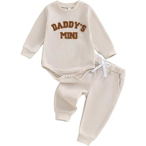 Kupretty Baby Boy Clothes 3 6 12 18 Months Fall Winter Outfit Mama's Boy Embroidery Waffle Long Sleeve Romper Pants Set