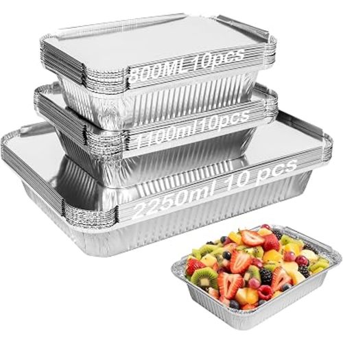 Notwoe® 40 Pack Disposable Aluminum Pans with Lids, 12x8 and 8x6 Square 8x5 6.9x4.3 Square Combo Set, Disposable Baking and Cake Pan. (40 Pack w/Lids)