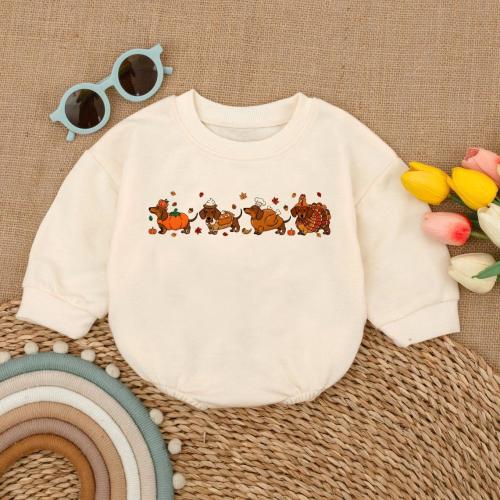 Preppy Thanksgiving Dachshund Baby Romper, Turkey Pumpkin Holiday Bodysuit, Kid Thankful Outfit