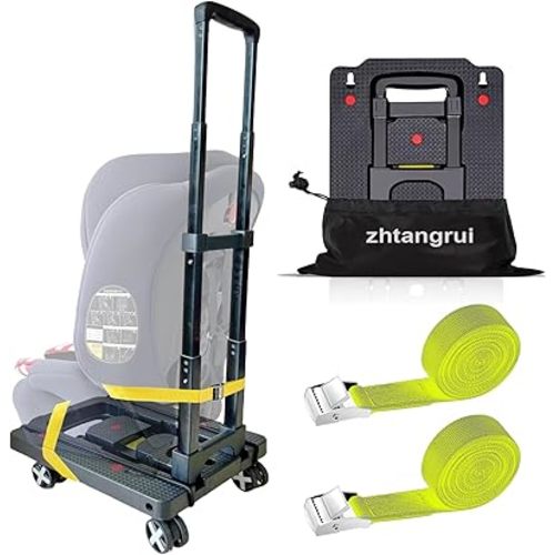 Car Seat Dolly for Airport - CarSeat Roller Cart Wheels for Airplane - Car Seat Travel Cart Carrier with Straps Foldable Luggage Trolley Folding Hand Truck (Yellow)