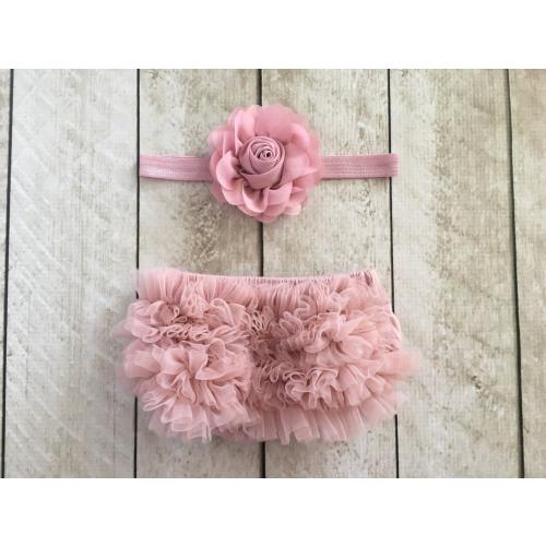 Baby Girl Ruffle Bottom Bloomer & Headband Set in Mauve - Newborn Photo Set - Infant Bloomers - Diaper Cover - Baby Gift - by Couture Flower