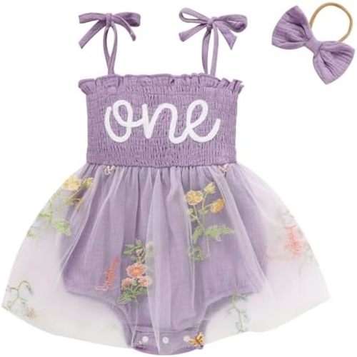 Baby Girl 1st Birthday Clothes One Year Old Tulle Romper Sleeveless Bodysuit Cake Smash Outfits