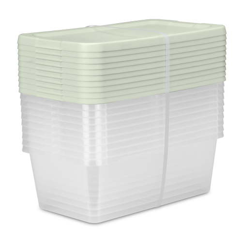 Sterilite Set of (10) 6 Quart Storage Boxes, Clear Plastic Storage Bin with Snap-on Lid, Light Green