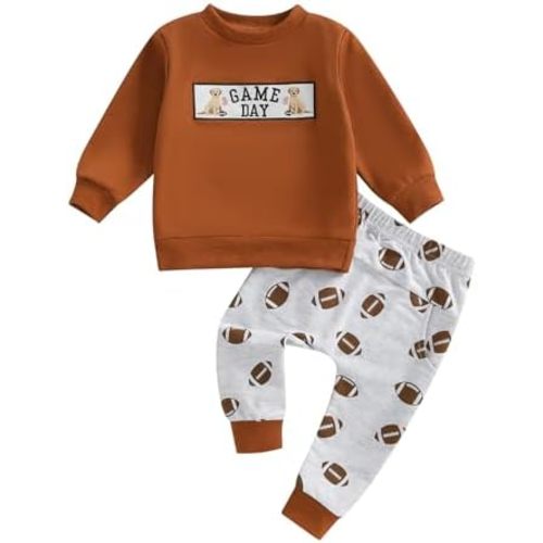 Toddler Boy Football Outfit Game Day Dog Embroidery Long Sleeve Sweatshirt Pants Infant Football Clothes