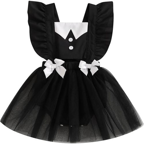 SAYOO Baby Girl Halloween Outfit Ghost Skeleton Bodysuit Romper Ruffle Tulle Dress Gothic Stuff One Piece Jumpsuit Outfits