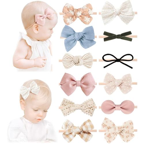 Niceye Baby Girl Bows and Headbands, Stretchy Nylon Hairbands Hair Bows for Newborns, Infants, Toddlers - Handmade Baby Hair Accessories for Girls