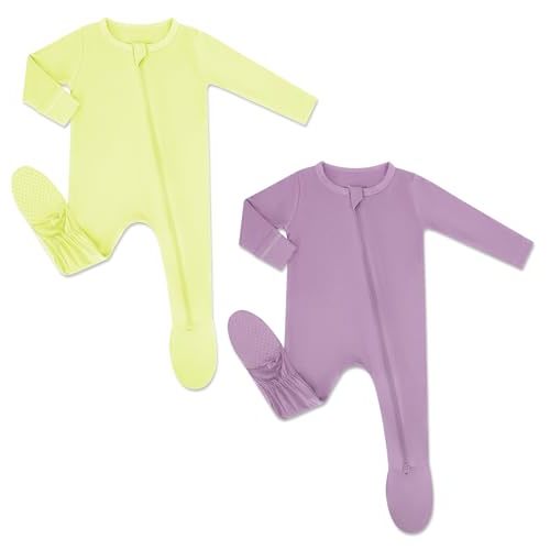 HAPIU Rayon from Bamboo Baby Pajamas Sleepers Footies, 2 Way Sturdy Zipper | Ultra Soft & Breathable for Sensitive Skin, Stretchy, with Mittens, Easy Diaper Changes, Baby Girls Boys, Newborn -24 Months
