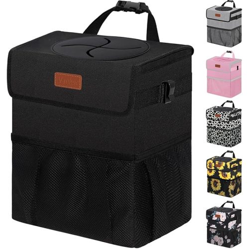 Vankor Car Trash Can, Brown, 2.2 Gallons Capacity, Waterproof, Polyester Material, Adjustable Strap, Hanging Design, Leakproof Lining, 100% PEVA Thickness