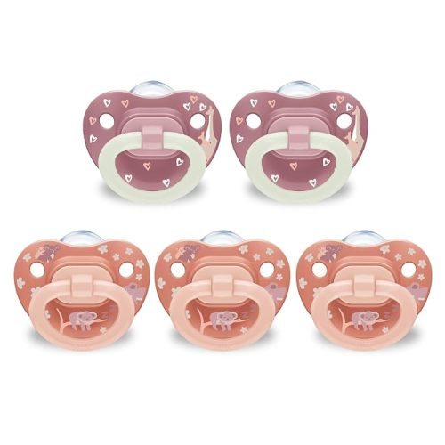 NUK First Choice Classic Orthodontic Baby Pacifier, 0-6 Months Newborn Pacifier, Orange & Pink, Newborn Essentials, 5-Pack
