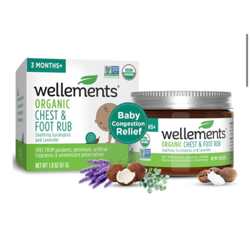 Amazon.com : Wellements Organic Baby Chest & Foot Rub for 3 Months+ (1.8 Fl Oz) | Soothes & Comforts | Baby congestion relief* with Eucalyptus and Lavender | Free From Petroleum, Menthol and Artificial Fragrance : Health & Household