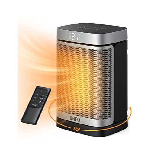 DREO Space Heater, 1500W Portable Electric Heaters for Indoor Use, PTC Ceramic Heater for Office with Remote, Thermostat, 70°Oscillation, 12H Timer, 5 Modes, Safe Quiet Room Heater for Bedroom