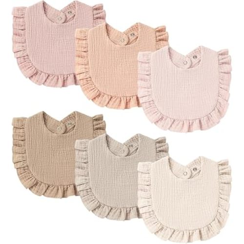 Muslin Baby Bibs, Ruffle Edge Drool Bibs, 6-Pack
