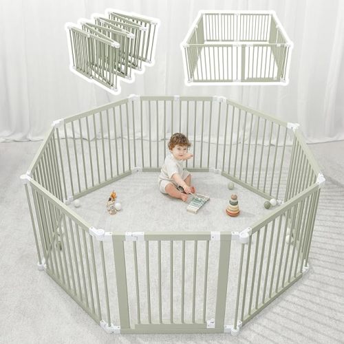 Comfy Cubs Pine Wood Foldable Playpen - Sage