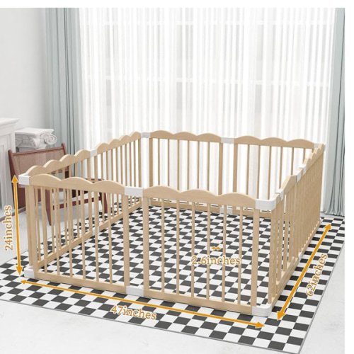 KOCINI Baby Playpen, Wooden Playpen for Babies and Toddlers, Large Adjustable Baby Playpen with Locking Gate, Easy to Assemble, Multiple Shapes,Kids Activity Center(47x62x24 Inch)