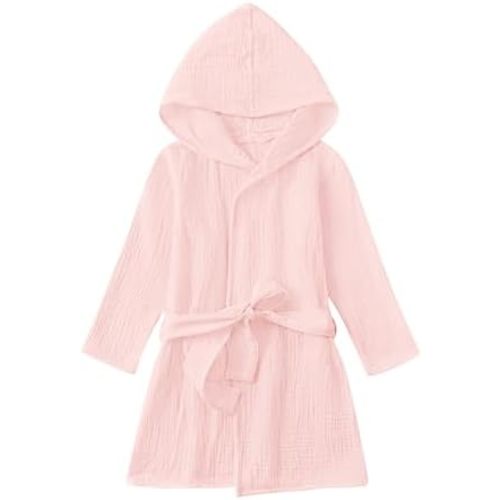 Organic Cotton Toddler Bathrobe, Soft and Breathable Baby Robe for Kid, Boy& Girl Hooded Robe Muslin