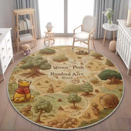 Winnie the Pooh Nursery Rug: Hundred Acre Wood Play Mat, Soft Velveteen