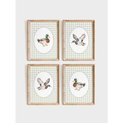 Mallard Duck Nursery Wall Art Set of 4, Baby Boy Nursery Print, Vintage Style Boy Room Art, Sage Green Watercolor Hunting Nursery Decor