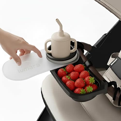 Universal Stroller Snack Tray with Cup Holder 2 in 1 - Stroller Tray Attachment for Baby & Toddler - Baby Stroller Accessories - Fit Most Strollers, Dishwasher Safe with Dust Cover & Silicone Arms
