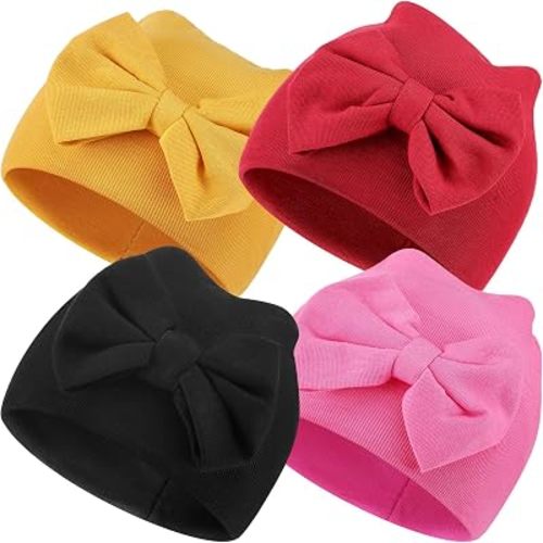 Cuffbow 4 Pcs Preemie Hats Baby Bow Cap Warm Cotton Hospital Premature Baby Beanie for Premature Boy Girl Newborn Infant