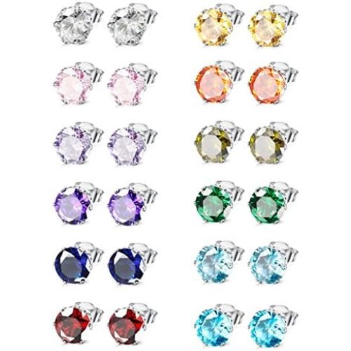 Jstyle Hypoallergenic Stud Earrings for Women Colorful CZ Earrings Studs