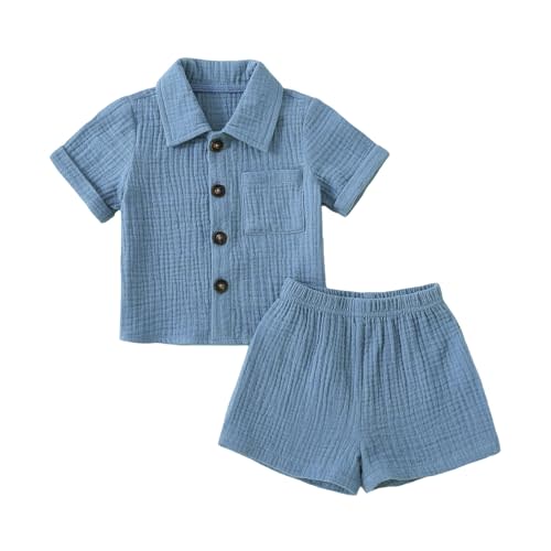 Baby Boys Clothes Set Toddler Infant Boys Button-down Shirt Tops + Cotton Gauze Shorts Summer Outfit 2PCS with Pockets