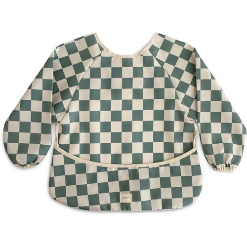 mushie Long Sleeve Baby Bib | Water Resistant Adjustable Fit for Ages 6-24 Months