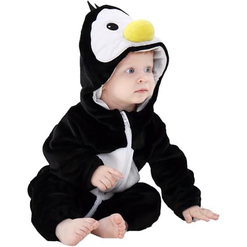 DarkCom Unisex Baby Penguin Costume Animal Onesie Toddler Hooded Romper Halloween Kids' Christmas Pajamas