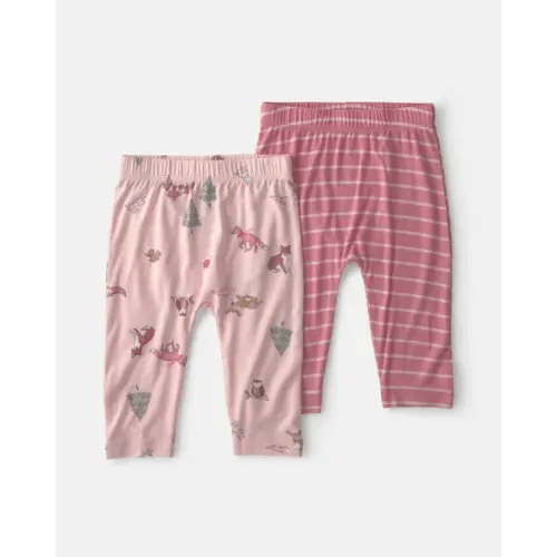 Baby Girl 2-Pack Woodland PurelySoft™ Pull-On Pants - Pink | Carter's