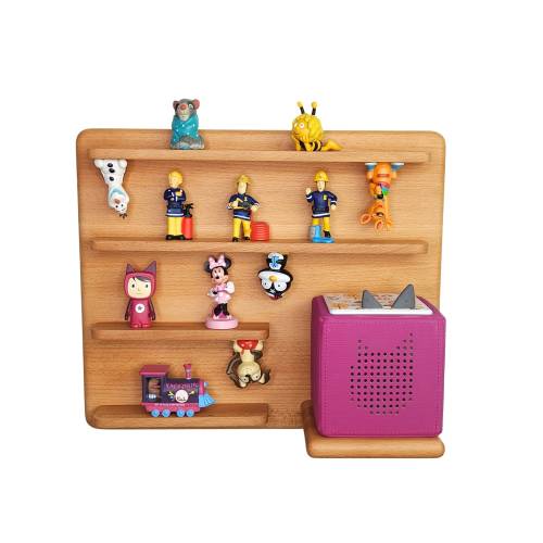 Solid wood Tonie shelf simple rectangular for 35 Tonie figures including Toniebox holder, magnetic, available for standing and hanging